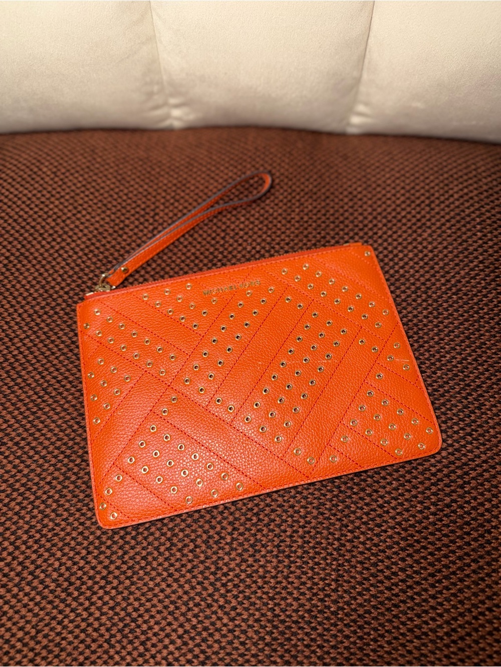 Michael Kors Orange Studded Leather Wristlet Clutch